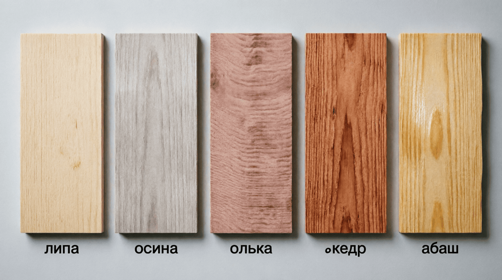 Образцы липы, осины, ольхи, кедра, абаш с текстурой