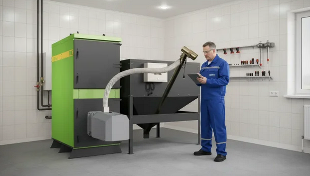 пеллетный котел с бункером для отопления дома Lavoro Eco L-400