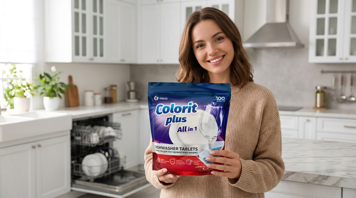 девушка держит упаковку таблеток Colorit Plus