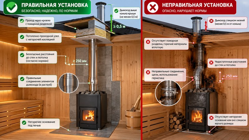 Основные ошибки при выборе и установке дымохода для бани