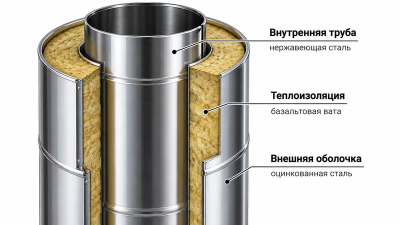 Конструкция сэндвич-дымохода для банной печи